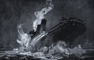 RMS Titanic fra White Star Line synker etter å ha truffet et isfjell i Nord-Atlanteren